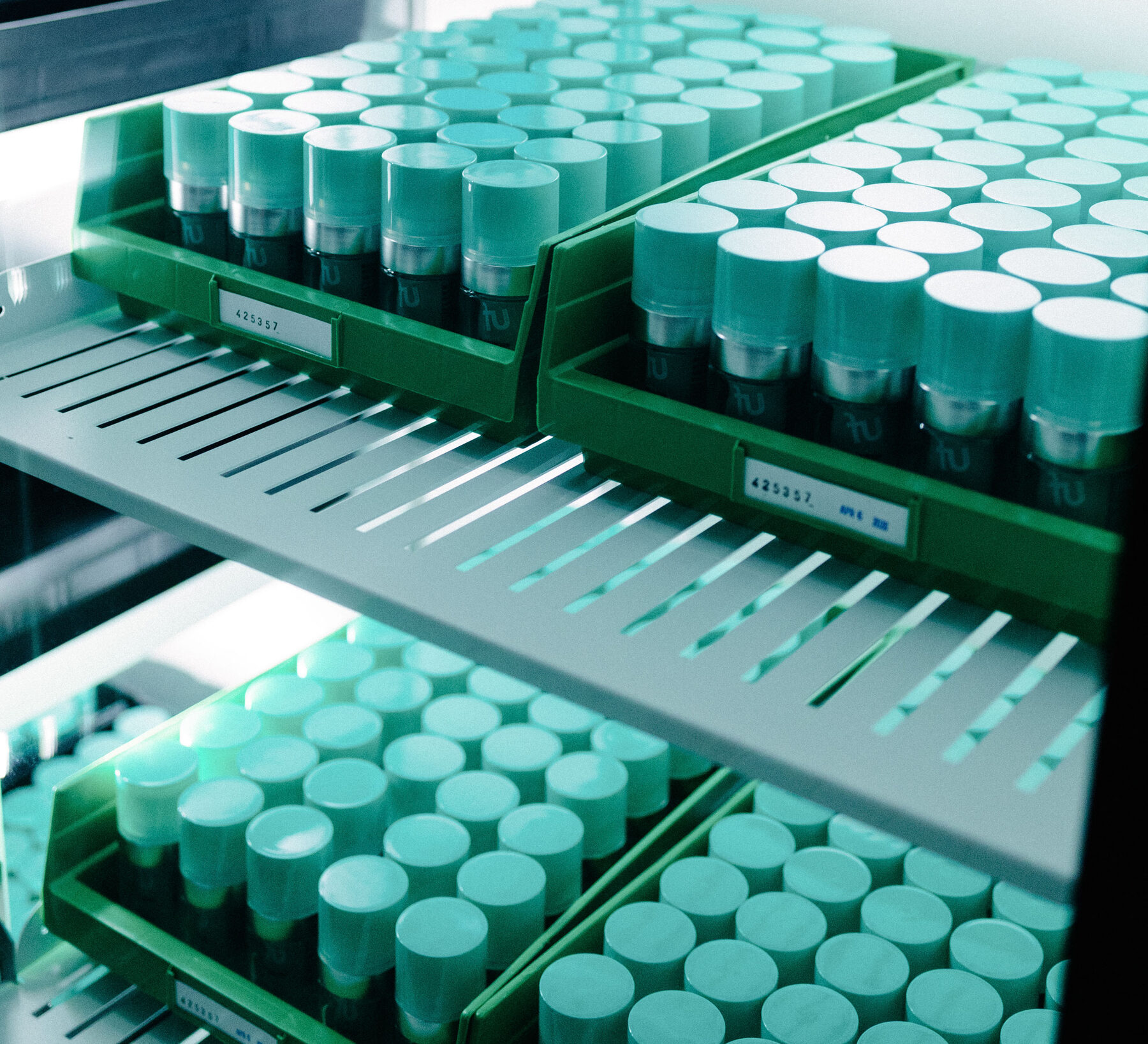 Inside the Fantastic You cold room — shelves of serum bottles in refrigerated pharmacy bins