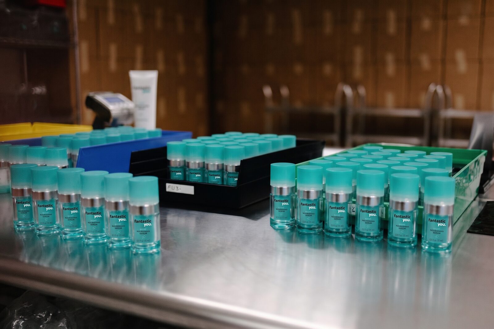 Night serum bottles on the lab bench, fresh from compounding